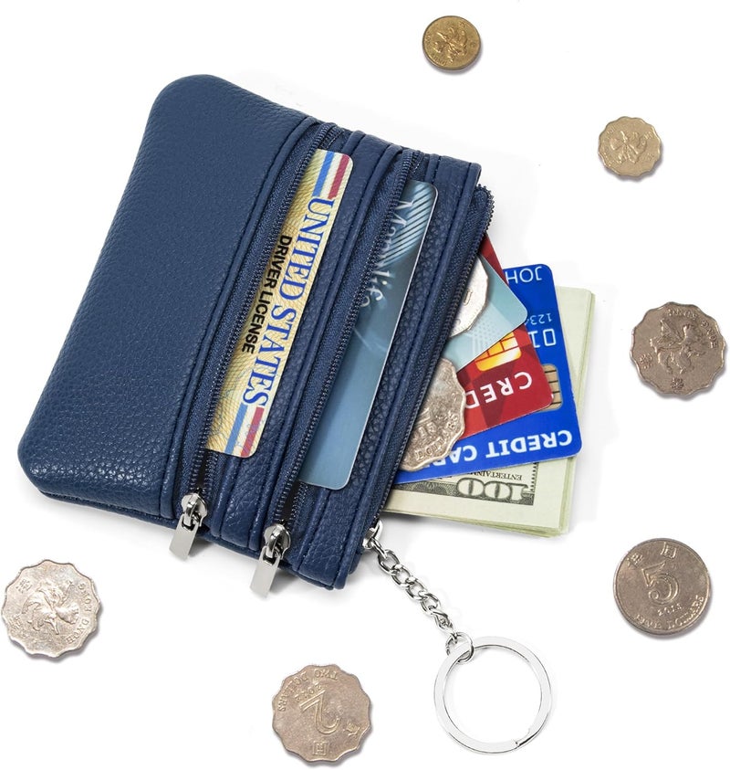 Chelmon 2 Pack Coin Purse Pouch Change Card Holder Wallet with Keychain for Women and Men (Black & Blue) - Image 2